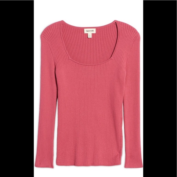 OPEN EDIT rib scoop neck pink sweater / size M - Picture 4 of 4